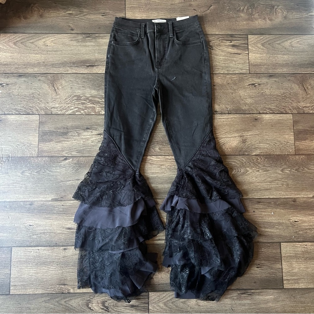 We The Free Women's Mystique High Rise Lace Flare Jeans Black Size 28 NEW